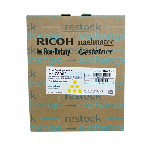 Ricoh 842193 MP C8003 Print Cartridge Yellow