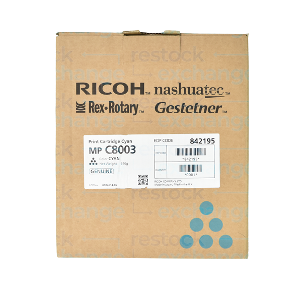 Ricoh 842195 MP C8003 Print Cartridge Cyan