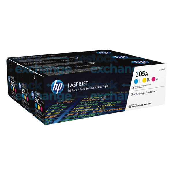 HP CF370AM 305A Tri-Pk CMY Toner Cartridge
